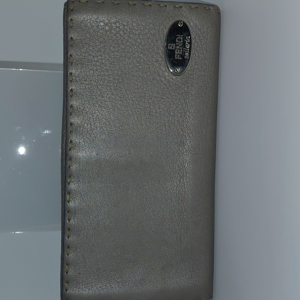 Fendi Selleria Silver Metallic Gray Long Wallet GUC